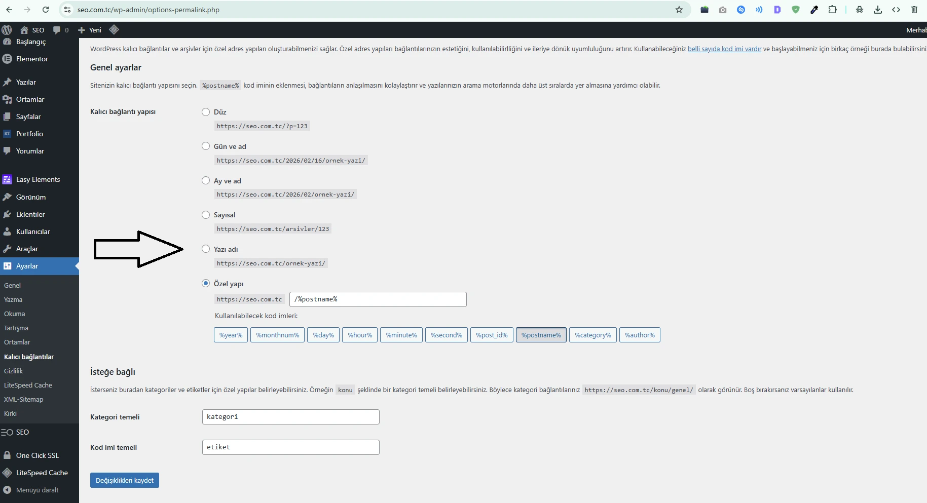 Wordpress Kalıcı bağlantılar (Permalinks) Ayarı